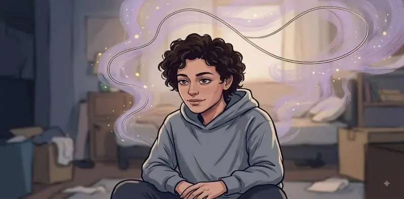 Ilustración de una persona pensativa con volutas de humo saliendo de su cabeza.